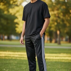 Adidas Black track pants with White Side Stripes